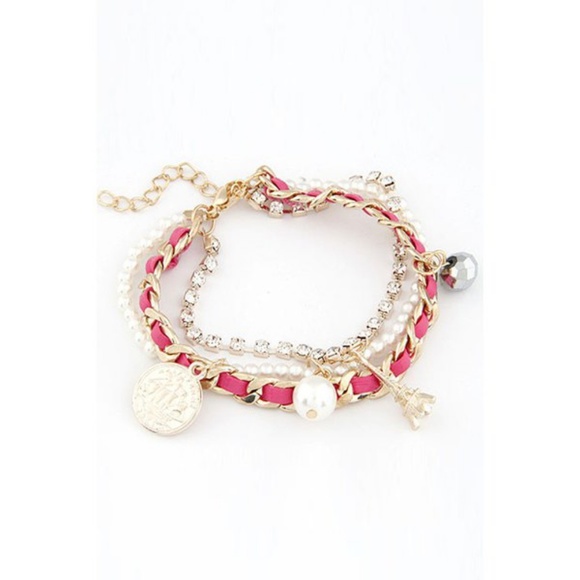 Faux Pearl Multi-Layered Eiffel Tower Bracelet - Picture 2 of 4